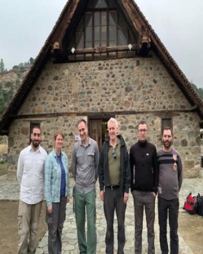 From left: Mehmetcan Soyluoglu, Brita Lorentzen, Nikolas Bakirtzis, Sturt Manning, Dante Abate and Thanasis Koutoupas at the church of the Virgin Podithou in Galata, Cyprus.